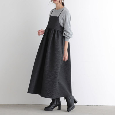 エンボス加工ギャザーキャミワンピース M L 【メール便対応可