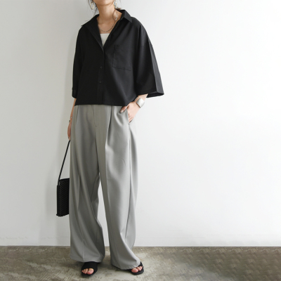 シワになりにくいショート丈シャツ M L【メール便対応可