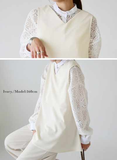 専用　　エラ　ベスト 梨地ペプラムプルオーバーベスト M L 【メール便対応可