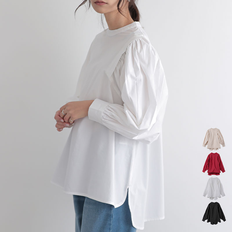 ポプリンデザインショルダーブラウス M-L 【メール便対応可