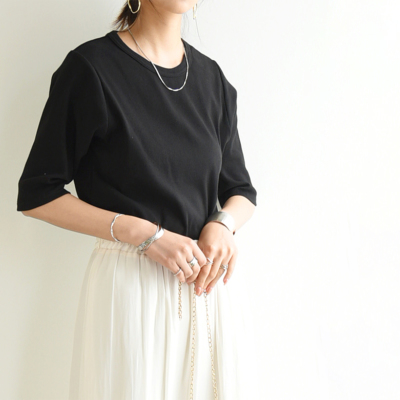 リブクルーネック5分袖Tシャツ M-L 【メール便対応可