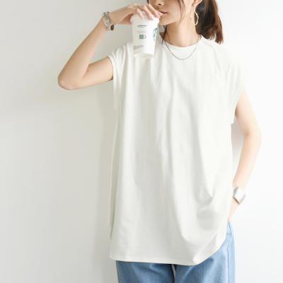 接触冷感フレンチスリーブフレアプルオーバー M-L 【メール便