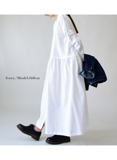 麻混フリルネックシャツワンピース M-L 【メール便対応不可