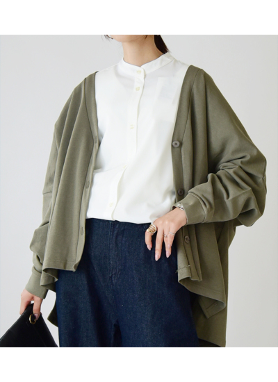 Vネックスウェットワイドカーディガン M-L 【メール便対応不可