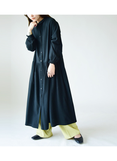 ネルウエストギャザーシャツワンピース M-L 【メール便対応不可