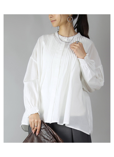 コットン長袖ピンタックブラウス M-L 【メール便対応可