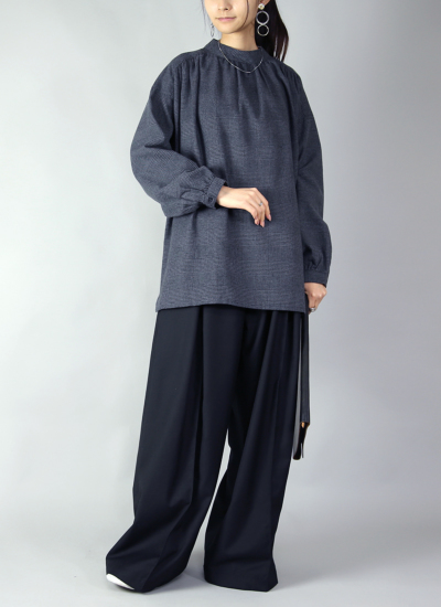 【未使用品】anatelier ラメ入りニットツイードチュニック ネイビー L ネルハイネックギャザーチュニック M-L 【メール便対応可