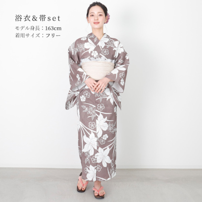 浴衣＋帯2点セット F フリー 【メール便対応不可】 レディース