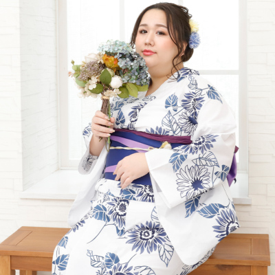 浴衣＋帯2点セット大きいサイズ 2L 3L 4L 5L 【メール便対応不可