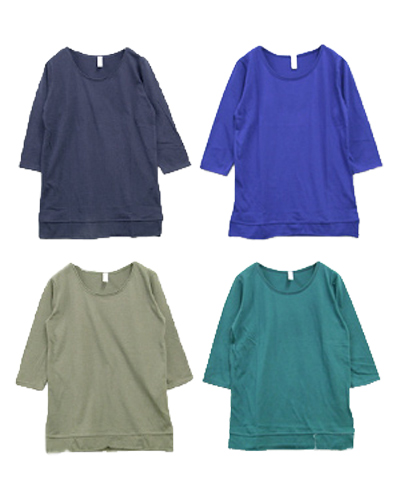 シンプルカラー7分袖ロングカットソー M L LL 【メール便対応可