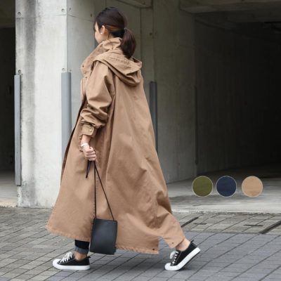 mode design スタンドアップ ロングコート 黒