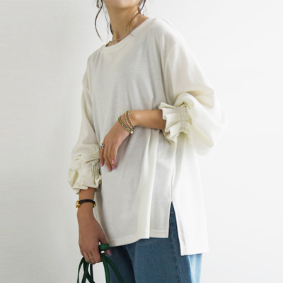 極美品✨アベニールエトワール　タックスリーブ　カットソー　36 白 タックスリーブカットソー カットソー レディース[品番