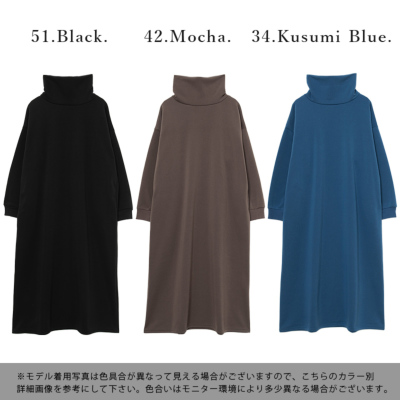 ロング丈裏起毛あったかワンピースワイドハイネック F 【メール
