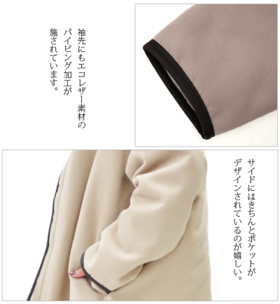 フェイクウールパイピングノーカラーコート 【メール便対応不可