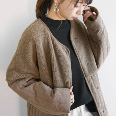 【新品タグ付き】麻混ライン切り替えコート 美シルエット3wayキルティングフードコート Emma Taylor