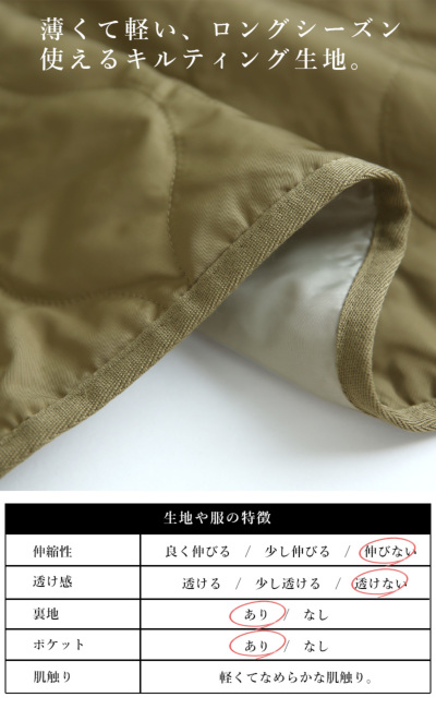 波キルトノーカラージャケット M 【メール便対応不可 