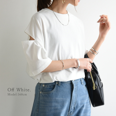 tシャツ カット アウト ショルダー デザイン トップス レディース ショルダーカットアウトTシャツ M 【メール便対応可