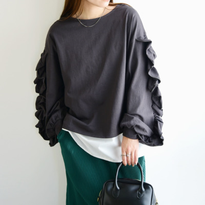 ELE STOLYOF　ボリュームスリーブのカットソー ボリュームフリルスリーブコットンカットソー M 【メール便対応