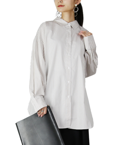 【396】新品　vivapresto ビッグシルエットストライプコットンシャツ ストライプビッグシルエット長袖シャツ（シャツ・ブラウス