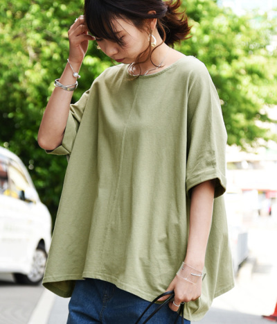 カットソー レディース 半袖 UVカットフロント切替ワイド