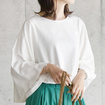 オーガニックコットンフレアスリーブTシャツ【M-L】 【メール便