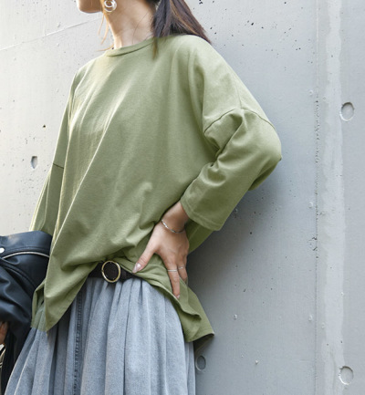 ■DAKS ソリッド素材配色7分丈袖Tシャツ バックボタンスリット7分袖カットソー 【メール便対応可