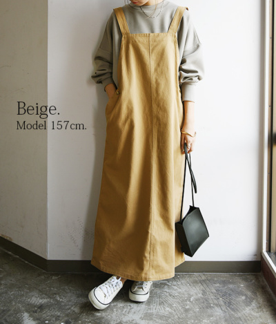 コットンツイルサロペワンピース【M-L】 【メール便対応可