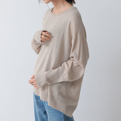 【メール便送料180円対応商品】【ts15671】斜めのアシメな裾ラインがユニーク♪ロング丈長袖アシメニットカットソー 3素材切替ドッキングAラインワンピース 送料無料・7月18日0時