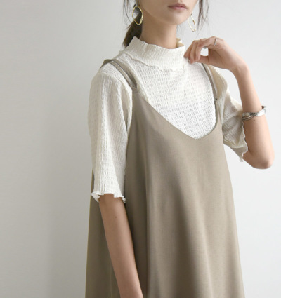 カットシャーリングハイネック5分袖Tシャツ M 【メール便対応可