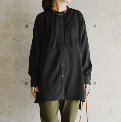 TONAL バイカラーツイルハイネックピンタックブラウス TONAL バイカラーツイルハイネックピンタックブラウス