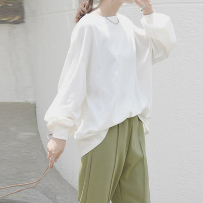 【着用3回】Rene♡ルネ　コットンサマージャケット　ボーダー♡ホワイト コットンボリュームスリーブカットソー M L 【メール便対応可