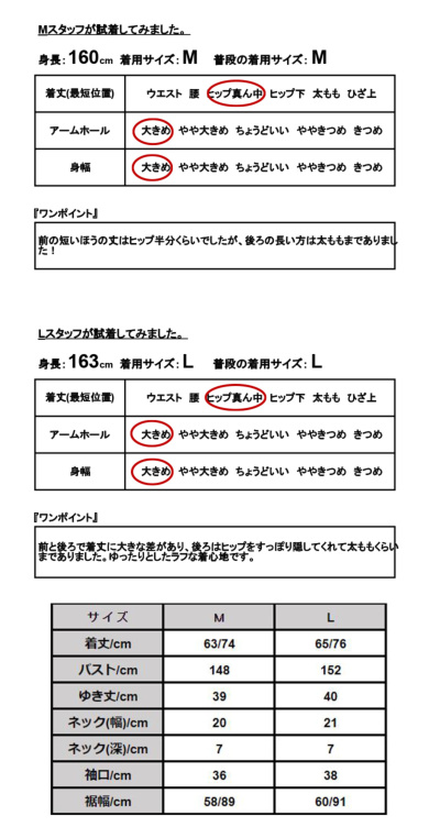 コットンスラブイレギュラーヘムカットソー M L 【メール便対応