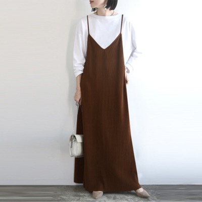 受注発注】 裾メロープリーツキャミワンピース M L 【メール便