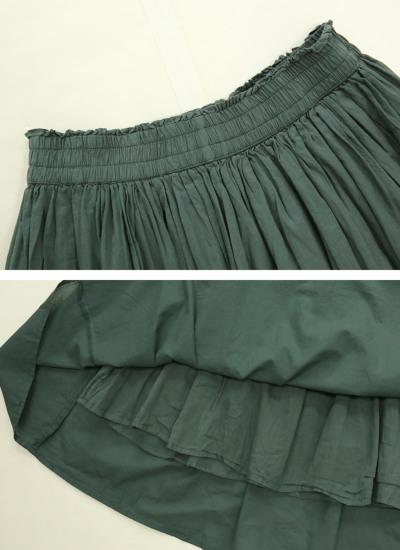 edit&co エディットアンドコーギャザーロングスカート フリル　麻　1カーキ 光沢ギャザースカート