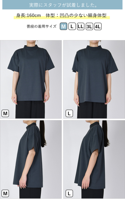 tシャツ クールタッチハイネックTシャツ レディース ドライタッチリブハイネック Tシャツ M L 【メール便対応可