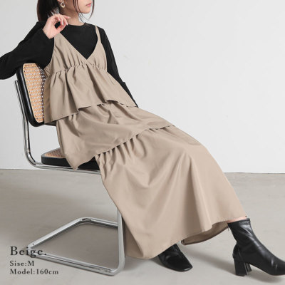【超目玉】 ふんわり軽いティアードフリルキャミワンピース M 【メール便 服＆ファッション小物