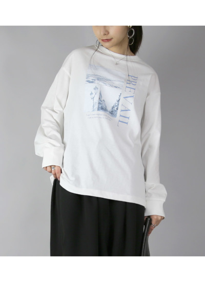 マチャット プリントロングTシャツ（ホワイト） 受注発注】 シティーフォトプリントロングTシャツ M L 【メール