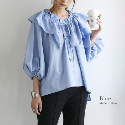 ストライプフリル長袖シャツ ROPE' PICNIC｜無地・ストライプフリルシャツ | Rakuten Fashion