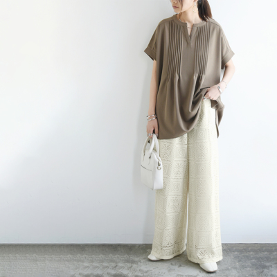 ELFSACK パンツ レース 切り替え ストレート ゆったり ELFSACK ジーパン ボトムス レース ゆったり ワイドパンツ (ELF
