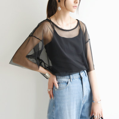 チュールレイヤードTシャツ M 【メール便対応可】 レディース