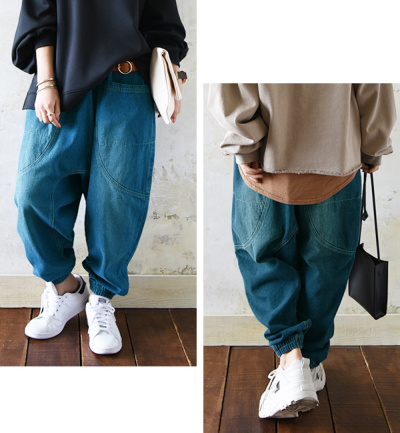 BIGポケットゆるサルエルデニムパンツ 【メール便対応不可