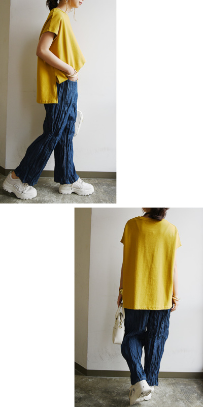 コットンリネンしわ加工ルーズデニムパンツ 【メール便対応不可