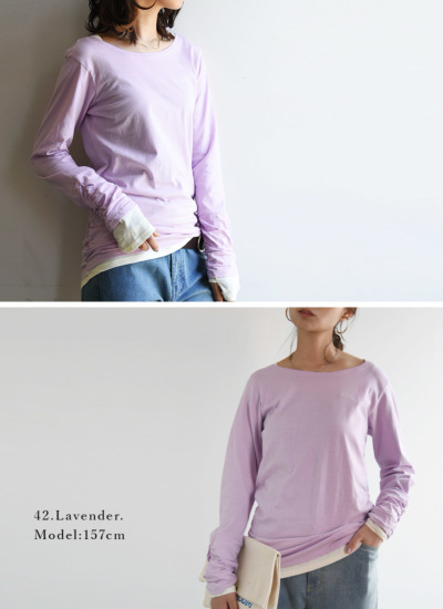 フェイクレイヤードくしゅくしゅシャーリングカットソー M L LL