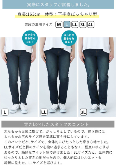 フィットデニムパンツ M L LL 3L 4L 【メール便対応可